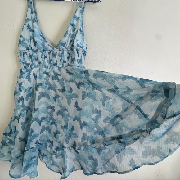 urban outfitters babydoll slip dress butterfly print ruffle hem medium sheer - Picture 13 of 15